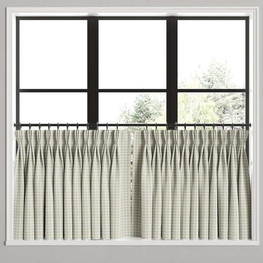 Pinch Pleat Cafe Curtains in Luxe Gingham - Wheat