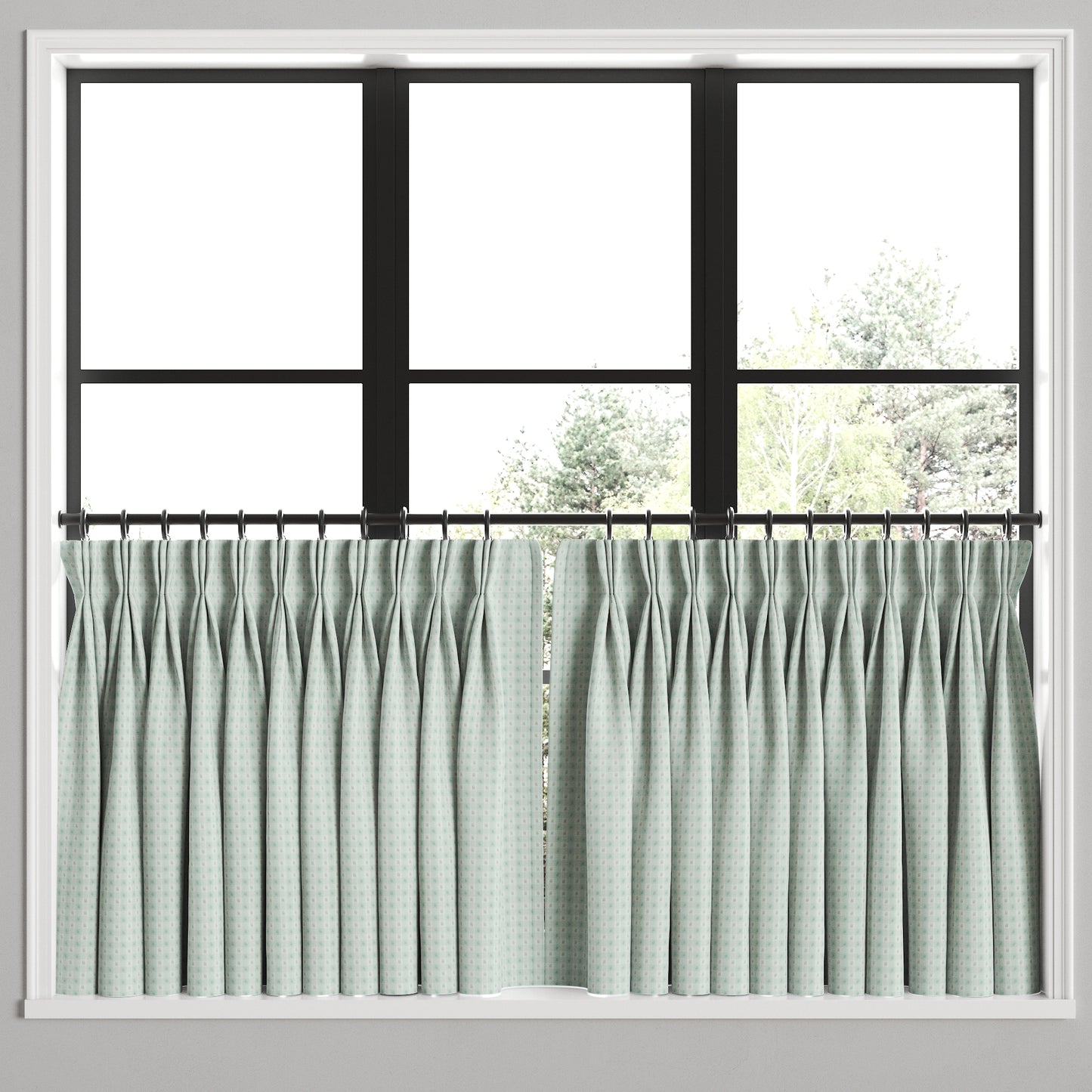 Pinch Pleat Cafe Curtains in Luxe Gingham - Spa