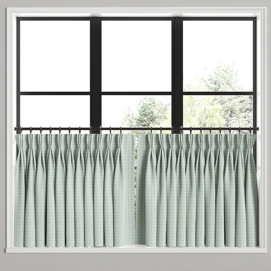 Pinch Pleat Cafe Curtains in Luxe Gingham - Spa