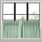 Pinch Pleat Cafe Curtains in Woven Cotton - Aqua