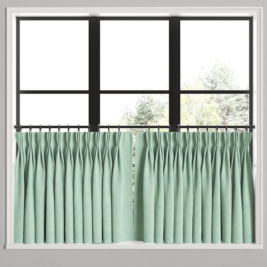 Pinch Pleat Cafe Curtains in Woven Cotton - Aqua