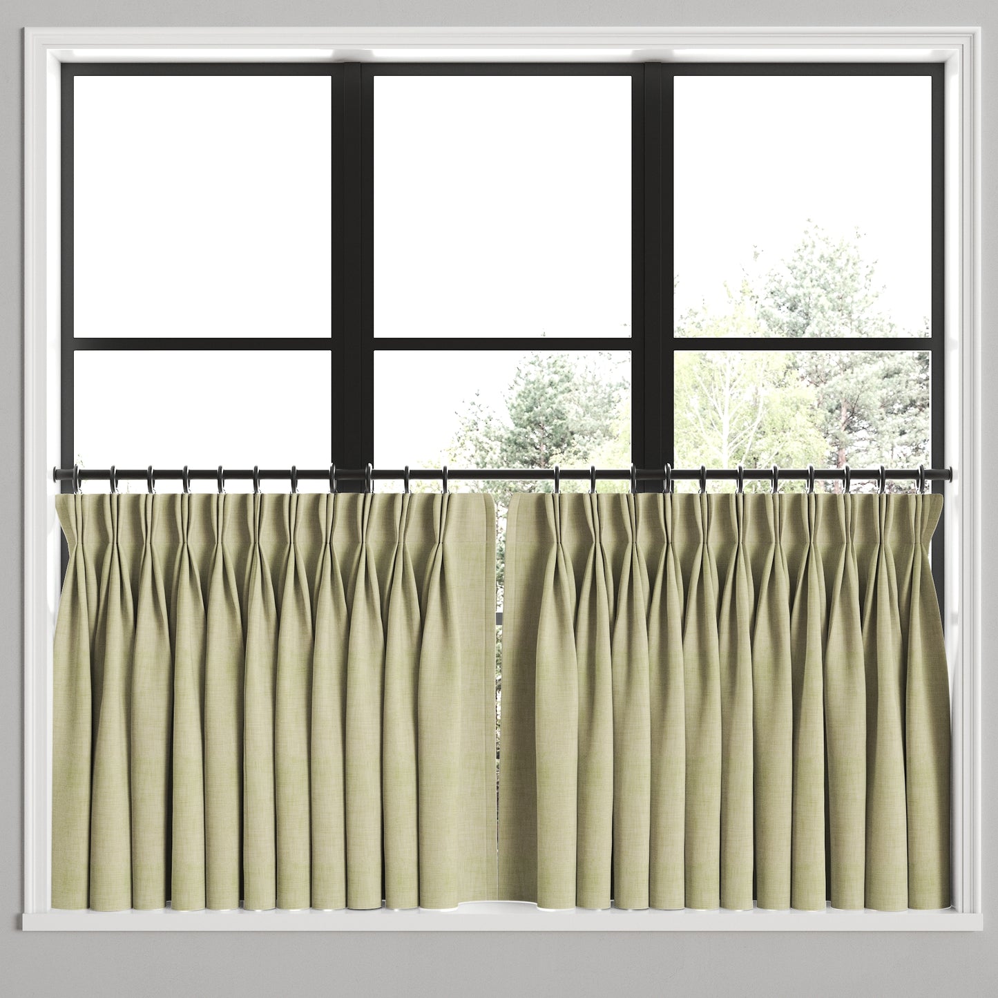 Pinch Pleat Cafe Curtains in Woven Cotton - Sand