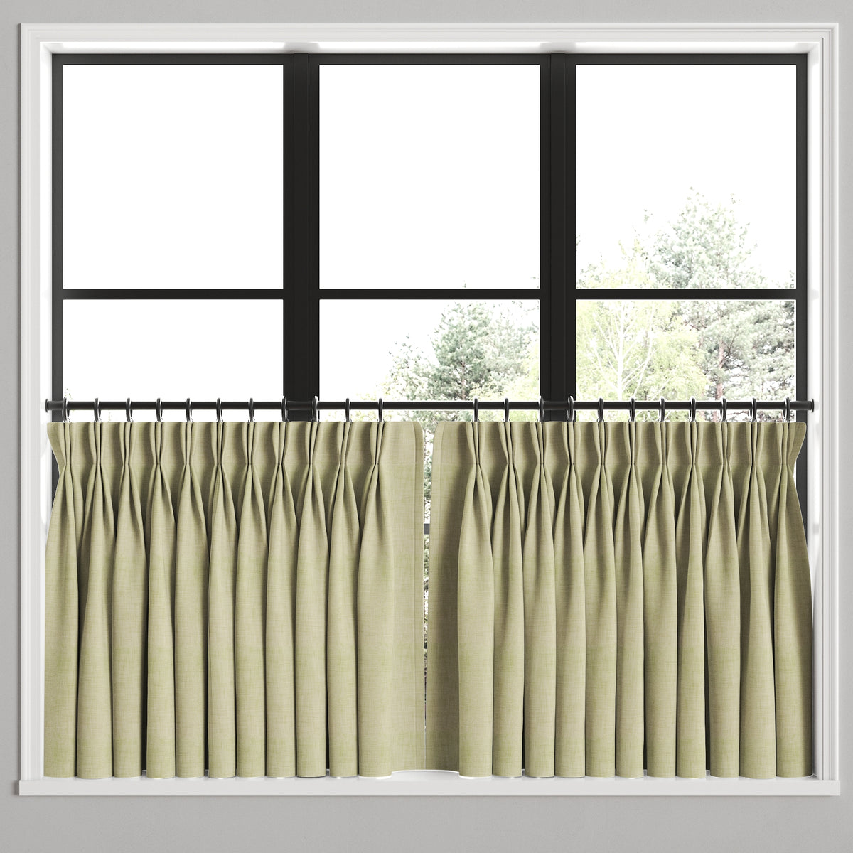 Pinch Pleat Cafe Curtains in Woven Cotton - Sand