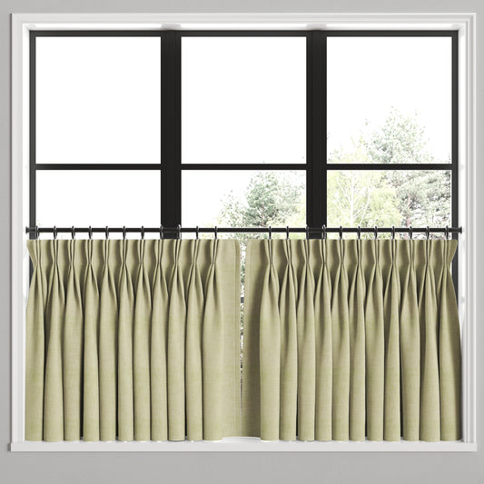 Pinch Pleat Cafe Curtains in Woven Cotton - Sand