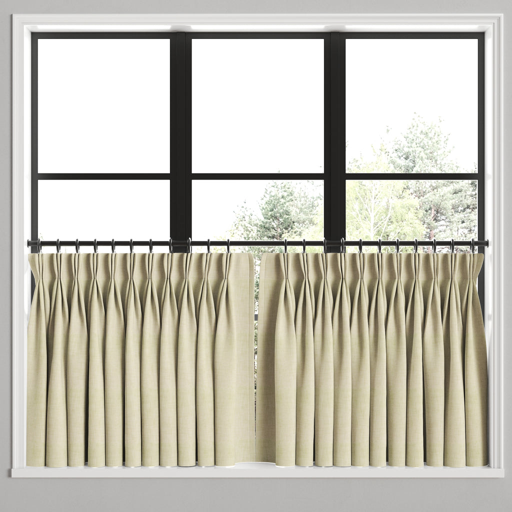 Pinch Pleat Cafe Curtains in Woven Cotton - Beige