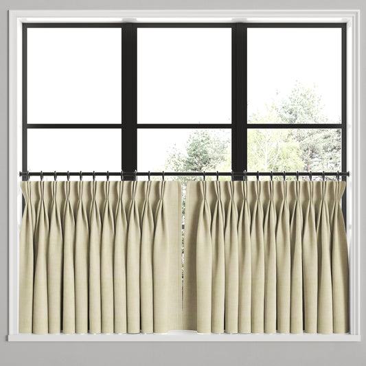 Pinch Pleat Cafe Curtains in Woven Cotton - Beige