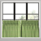 Pinch Pleat Cafe Curtains in Woven Cotton - Green