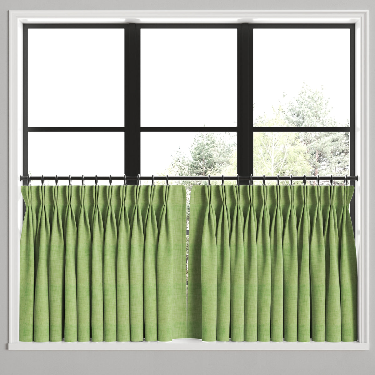 Pinch Pleat Cafe Curtains in Woven Cotton - Green