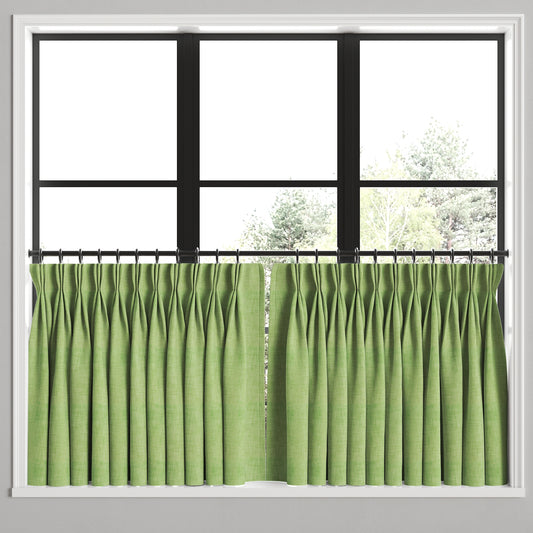 Pinch Pleat Cafe Curtains in Woven Cotton - Green