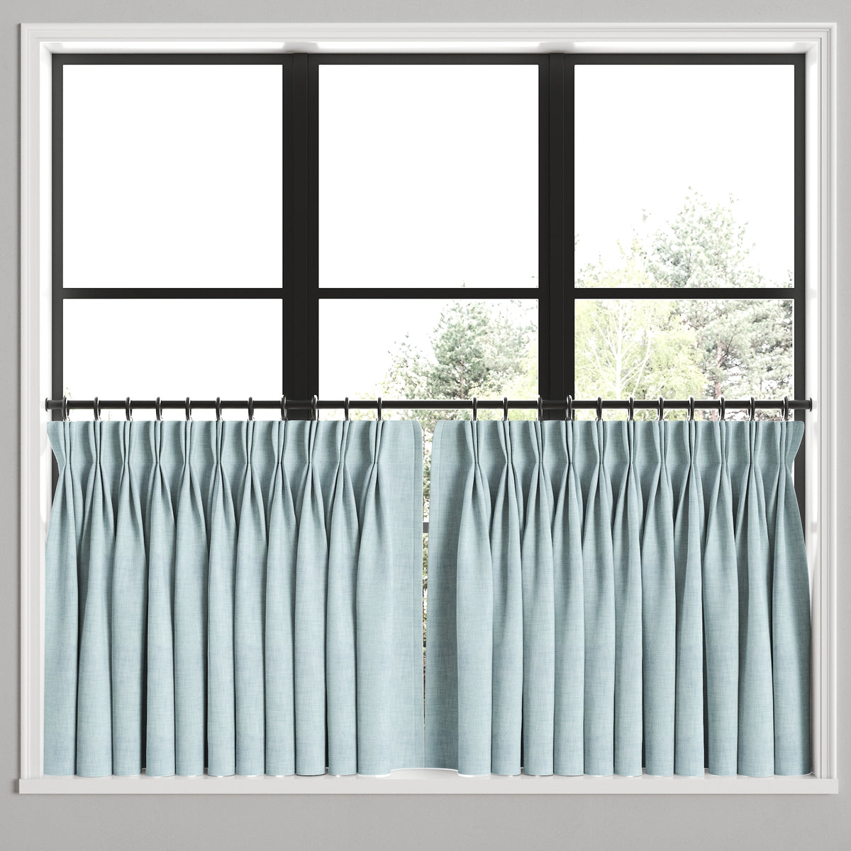 Pinch Pleat Cafe Curtains in Woven Cotton - Sky Blue