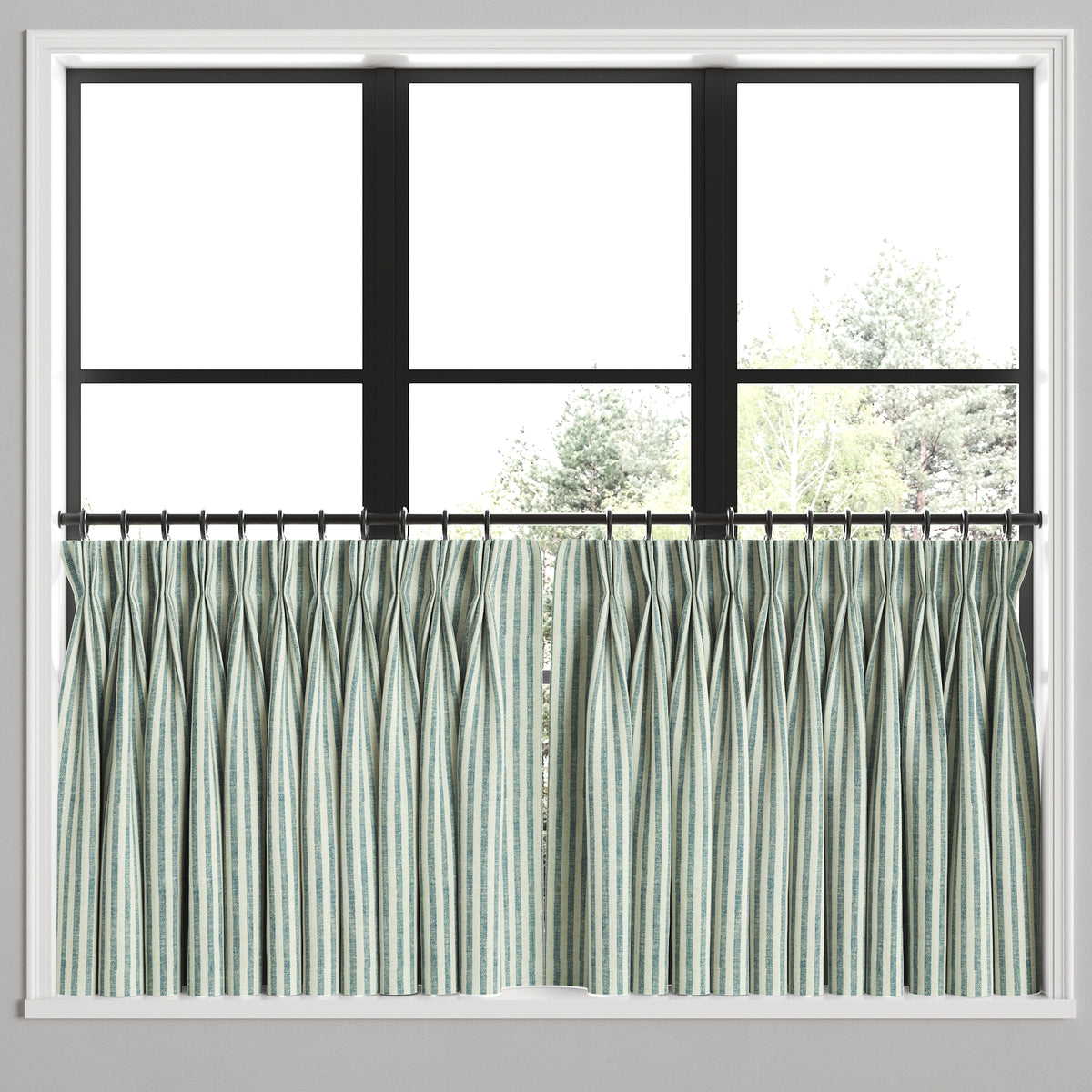 Pinch Pleat Cafe Curtains in Candy Shop Stripes - Navy