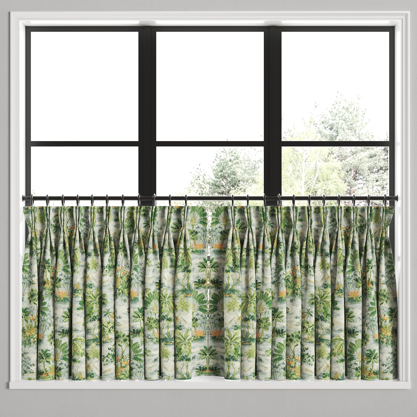 Pinch Pleat Cafe Curtains in Tropical Toile - Palm