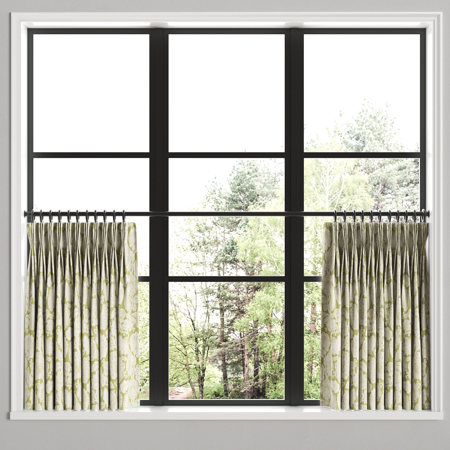 Pinch Pleat Cafe Curtains in English Garden - Sage
