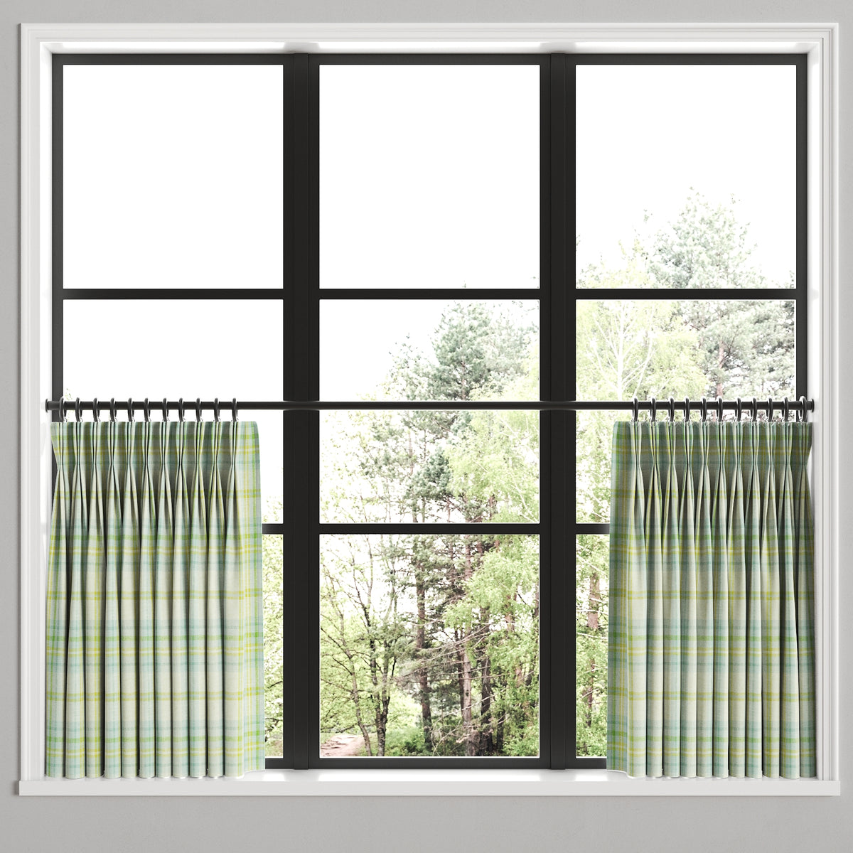 Pinch Pleat Cafe Curtains in Summer Plaid - Seaglass