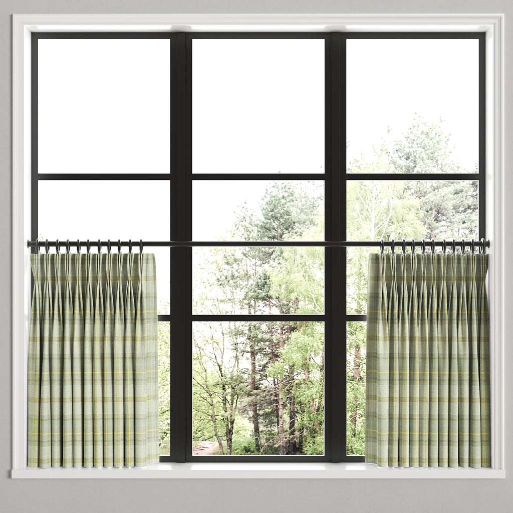 Pinch Pleat Cafe Curtains in Summer Plaid - Stone