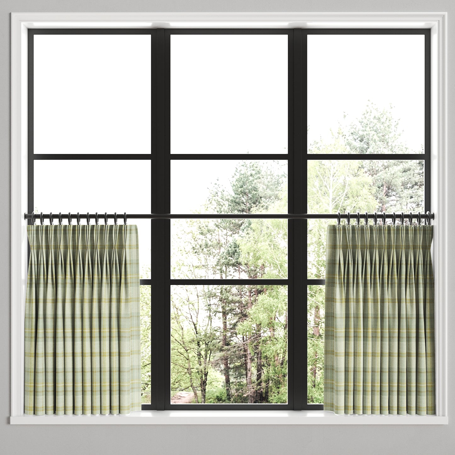 Pinch Pleat Cafe Curtains in Summer Plaid - Stone
