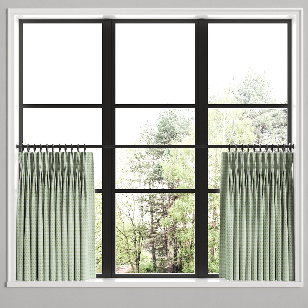Pinch Pleat Cafe Curtains in Luxe Gingham - Celery