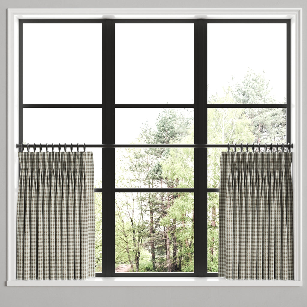 Pinch Pleat Cafe Curtains in Luxe Gingham - Chocolate
