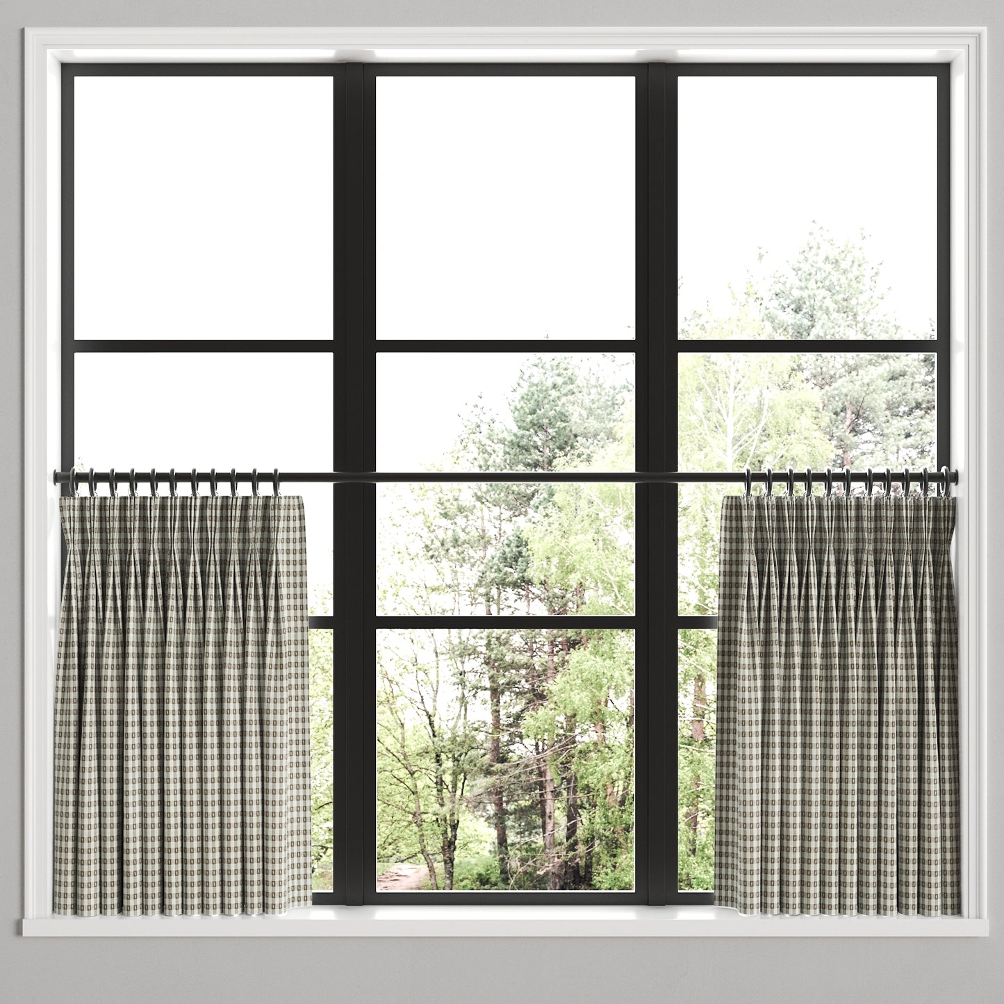 Pinch Pleat Cafe Curtains in Luxe Gingham - Chocolate