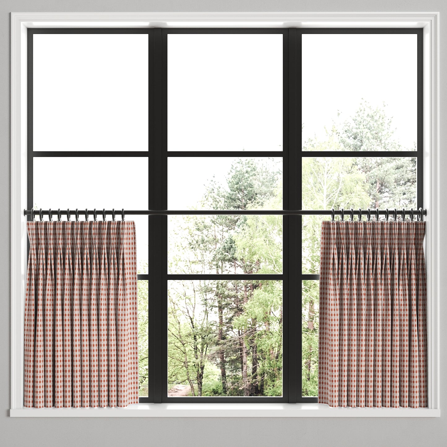 Pinch Pleat Cafe Curtains in Luxe Gingham - Red