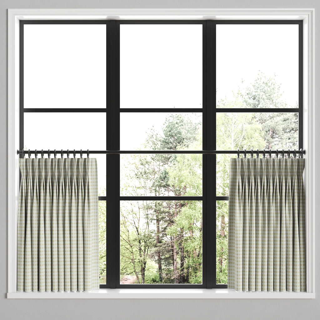 Pinch Pleat Cafe Curtains in Luxe Gingham - Wheat