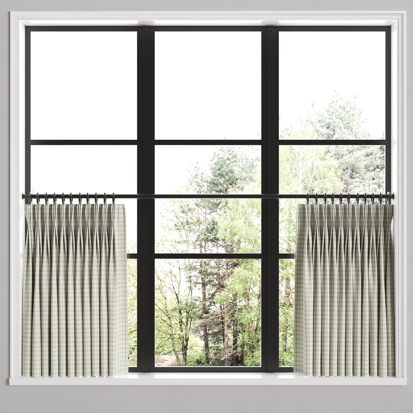 Pinch Pleat Cafe Curtains in Luxe Gingham - Wheat