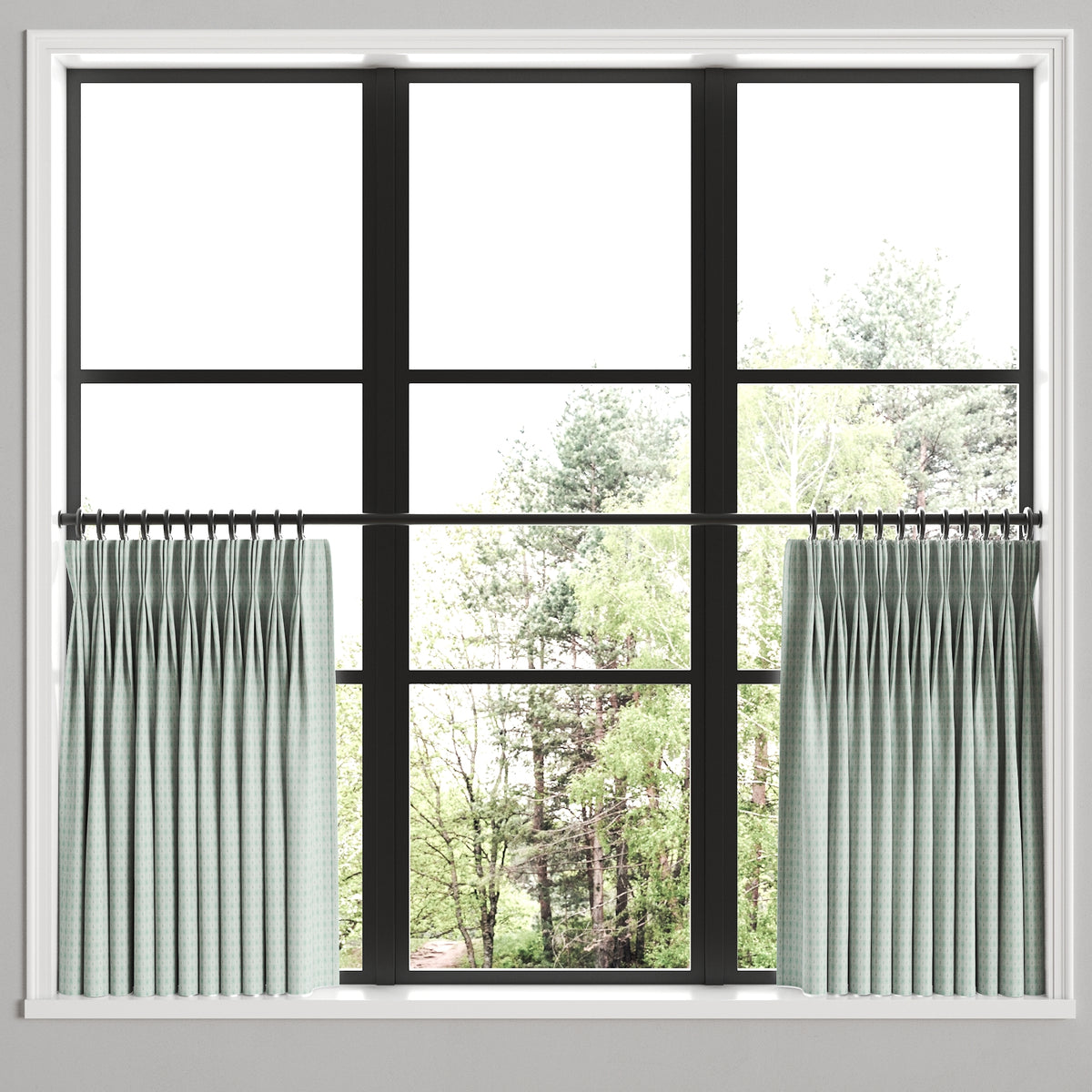 Pinch Pleat Cafe Curtains in Luxe Gingham - Spa
