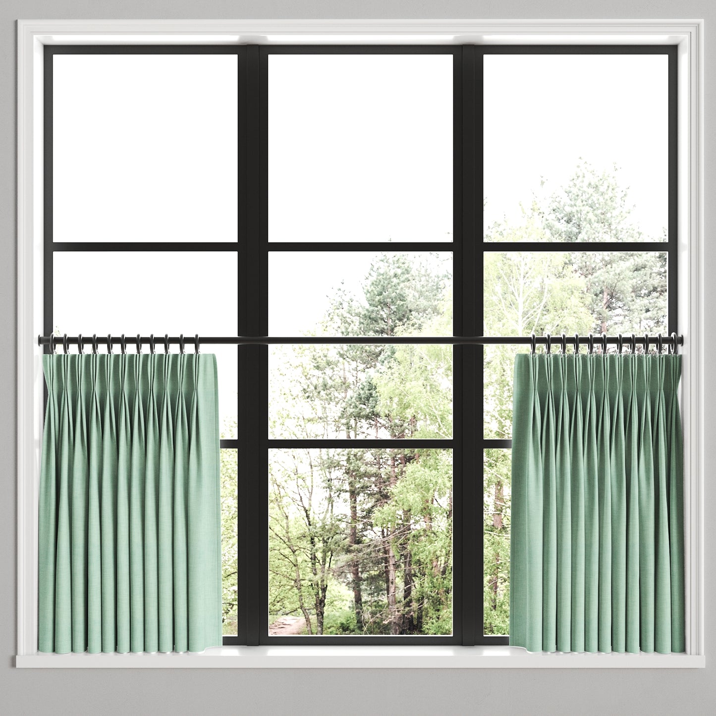 Pinch Pleat Cafe Curtains in Woven Cotton - Aqua