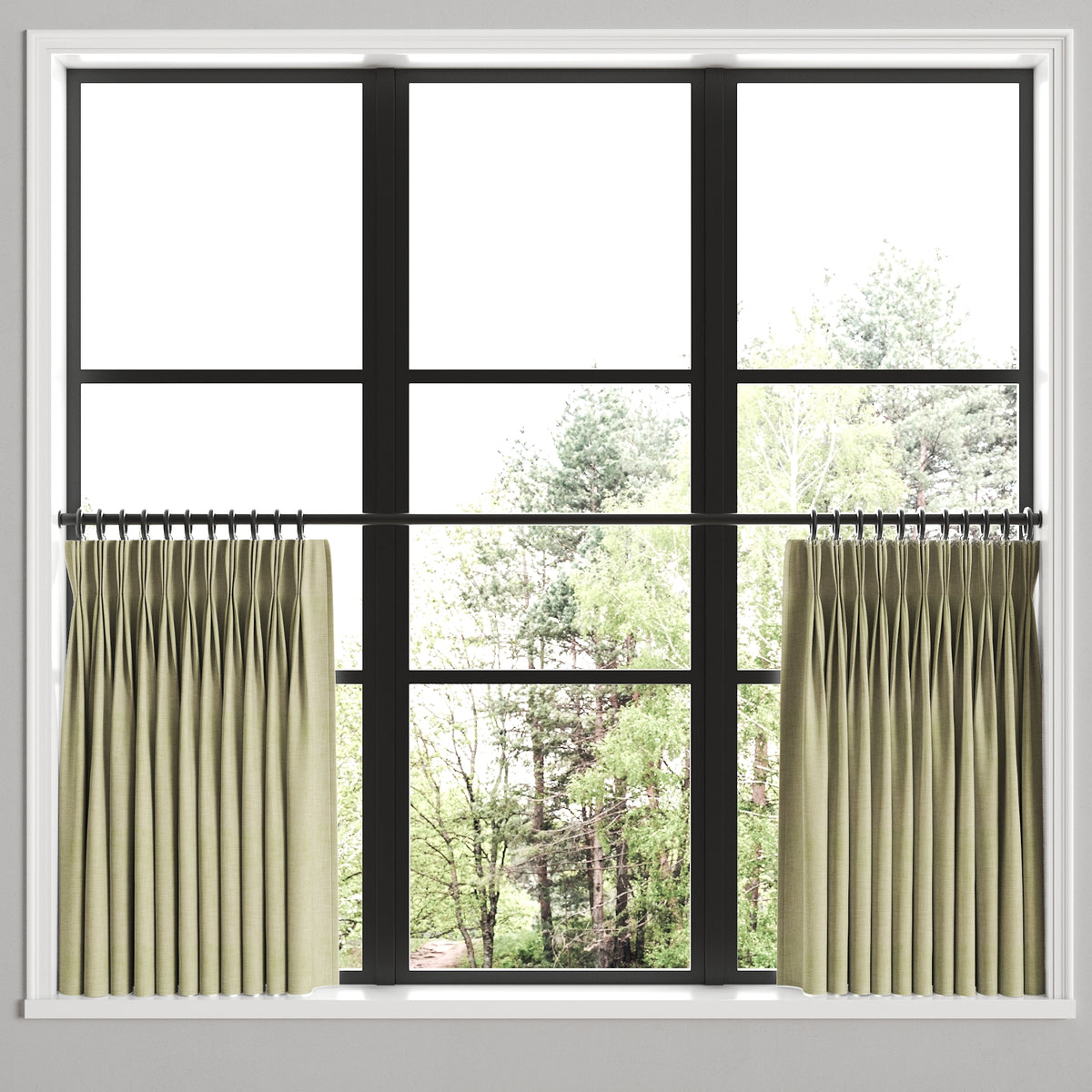 Pinch Pleat Cafe Curtains in Woven Cotton - Sand