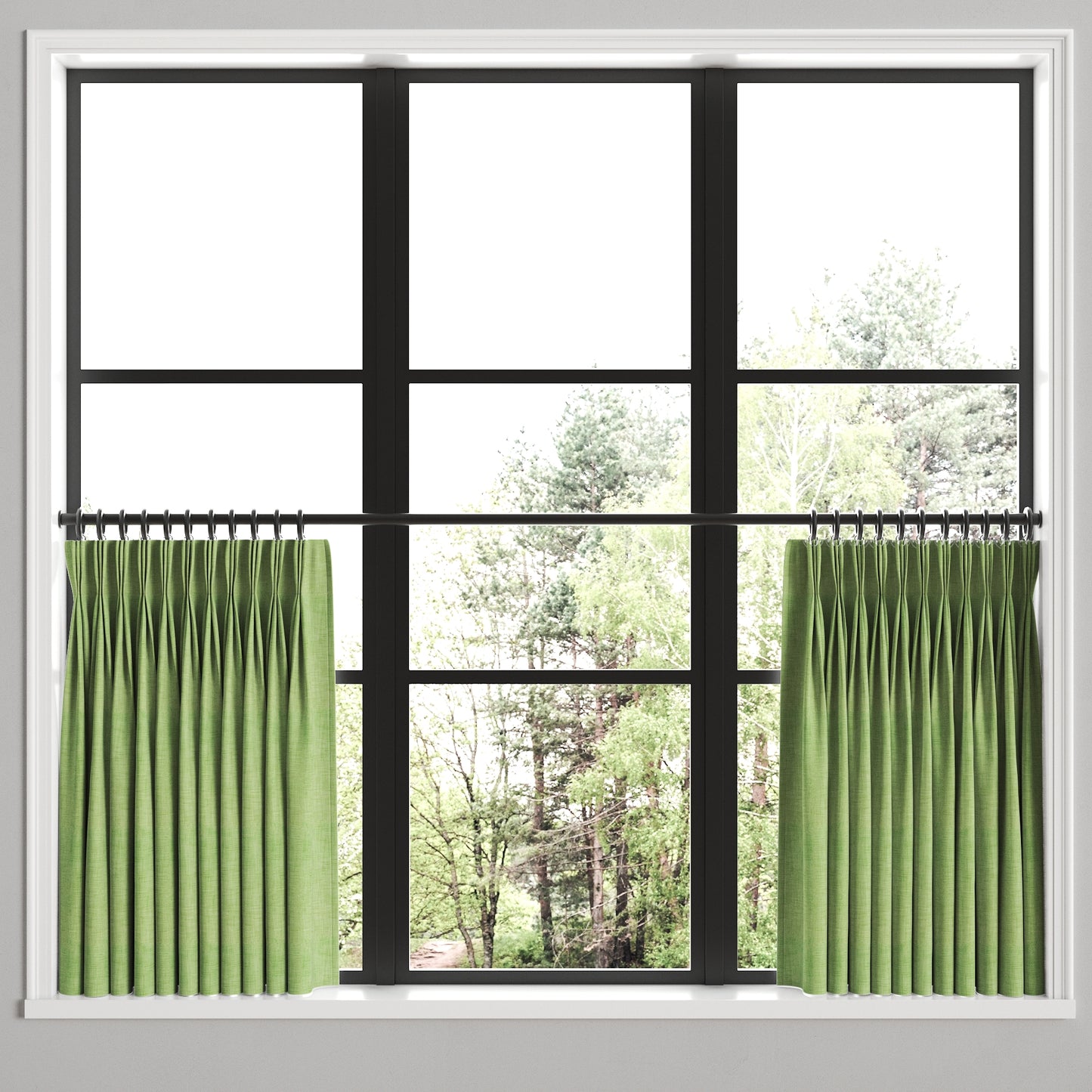 Pinch Pleat Cafe Curtains in Woven Cotton - Green