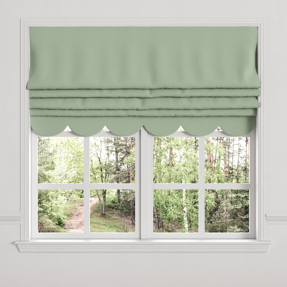 Flat Roman Shade in Classic Linen - Olive