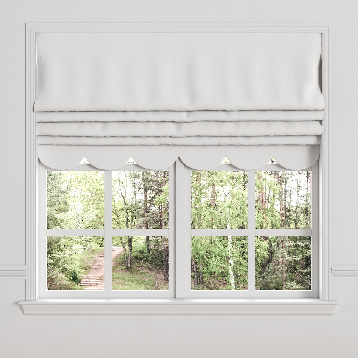 Flat Roman Shade in Classic Linen - White
