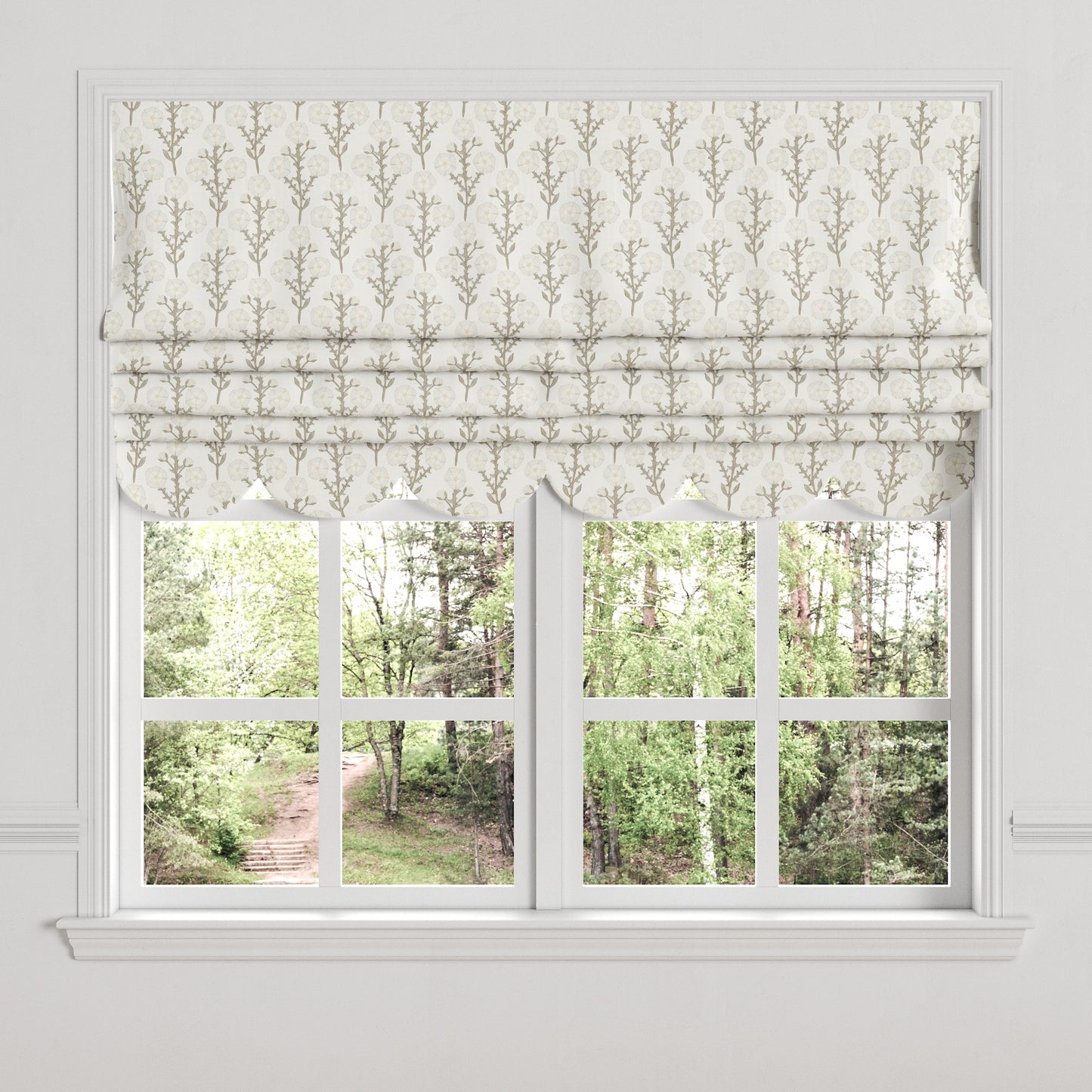 Flat Roman Shade in Cottage Flowers - Vanilla