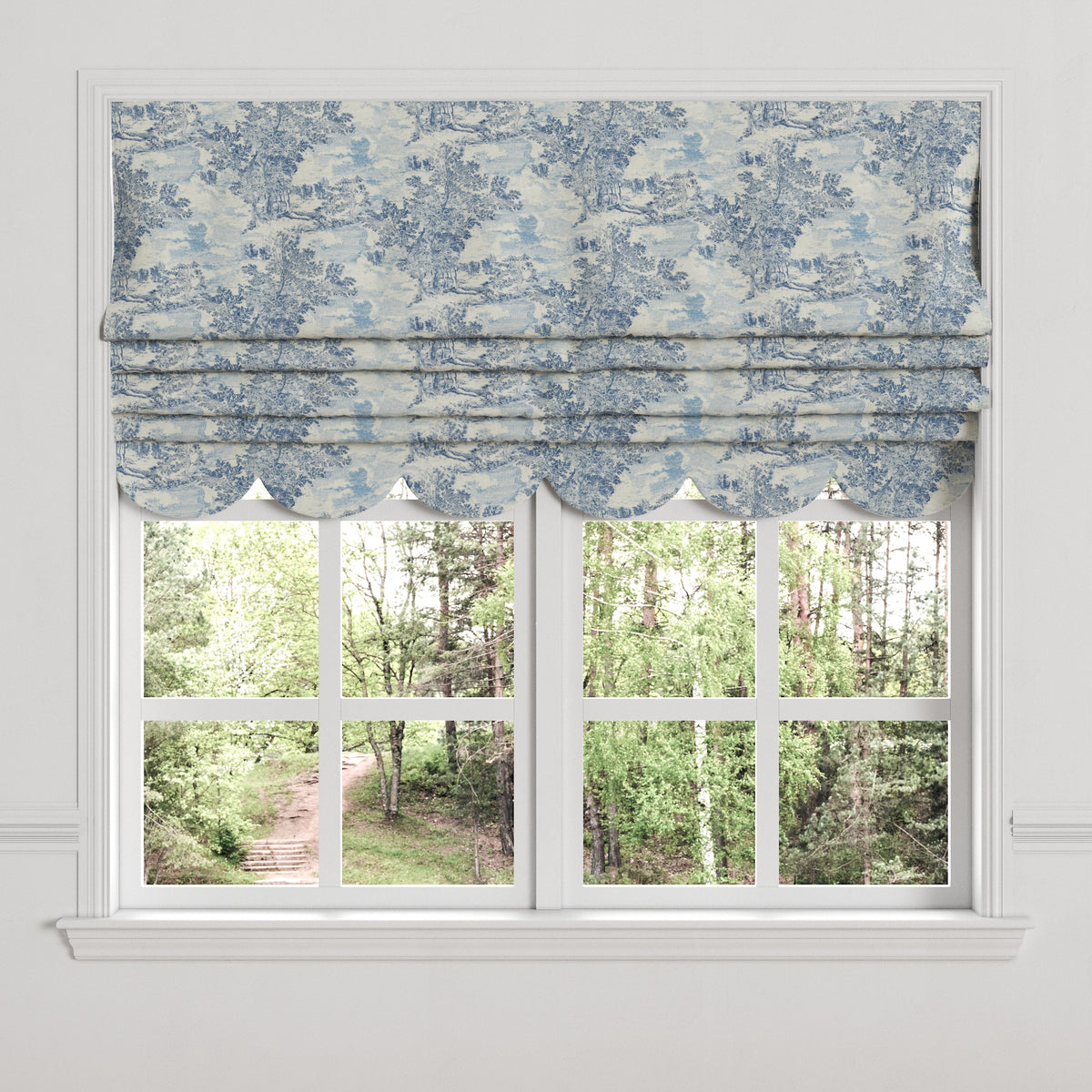 Flat Roman Shade in Country Toile - Sapphire