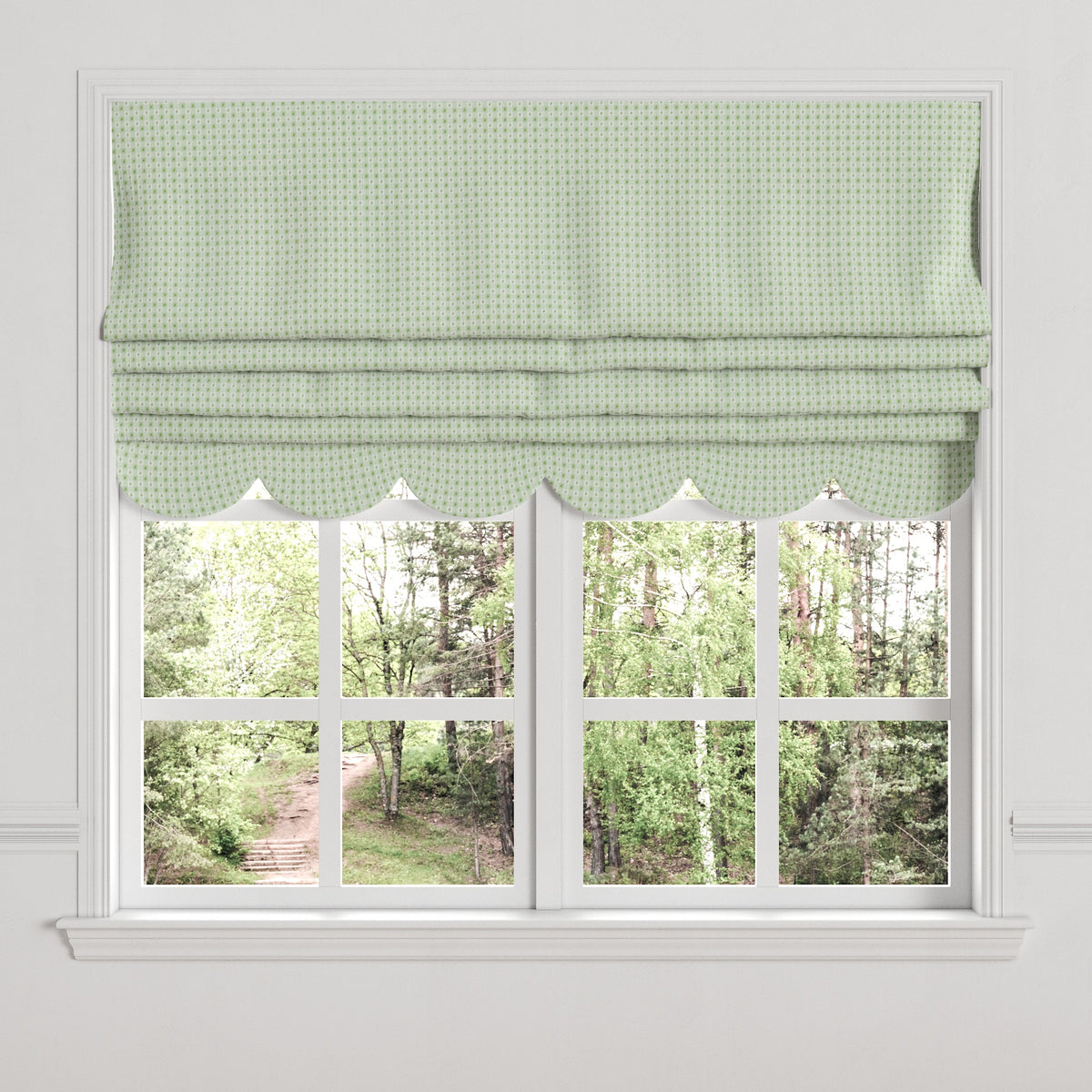 Flat Roman Shade in Luxe Gingham - Celery
