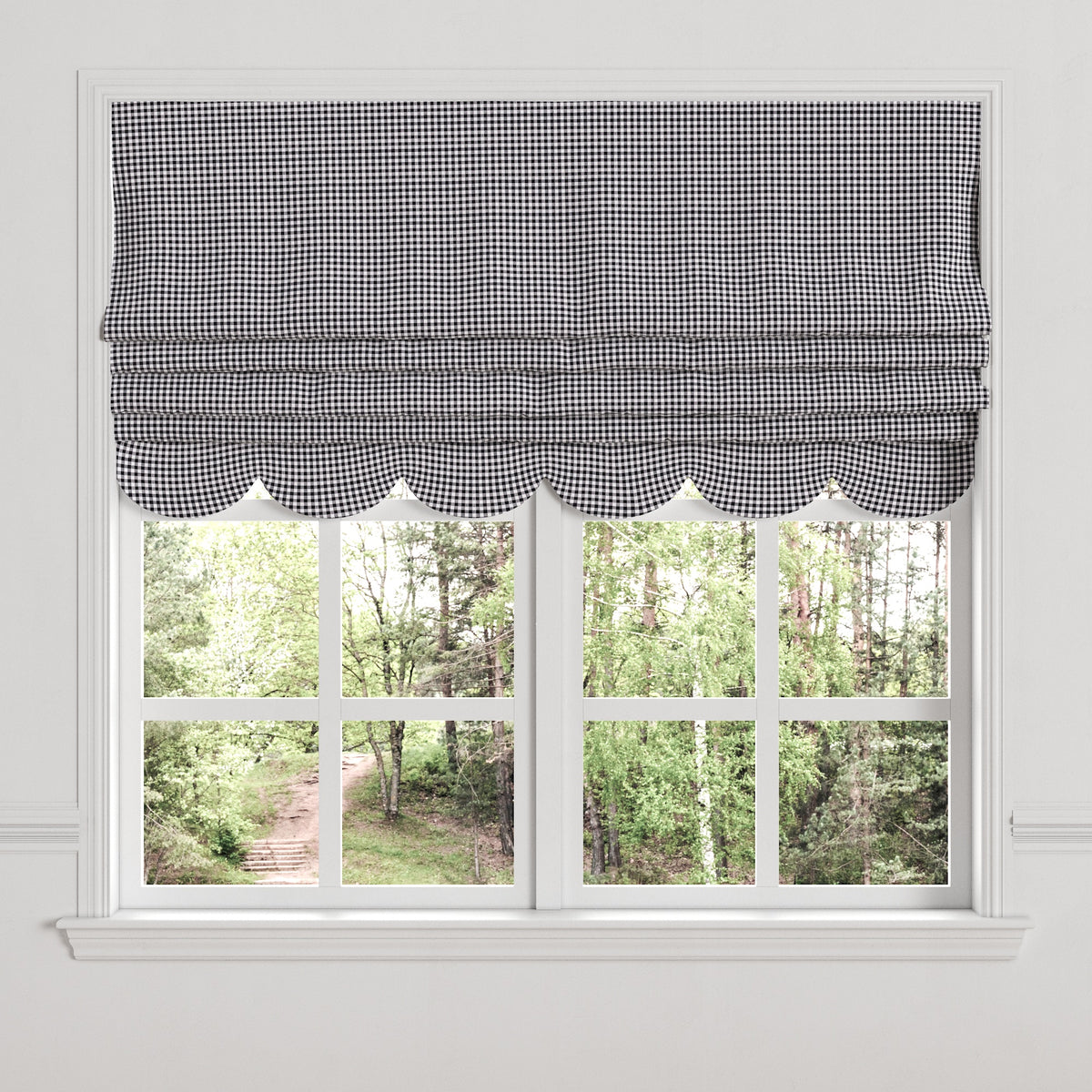 Flat Roman Shade in Gingham - Black