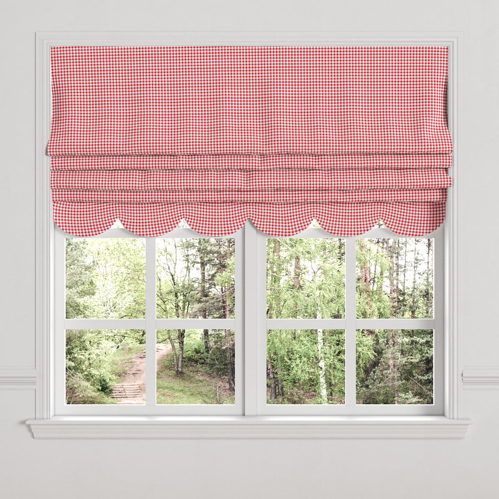 Flat Roman Shade in Gingham - Cherry