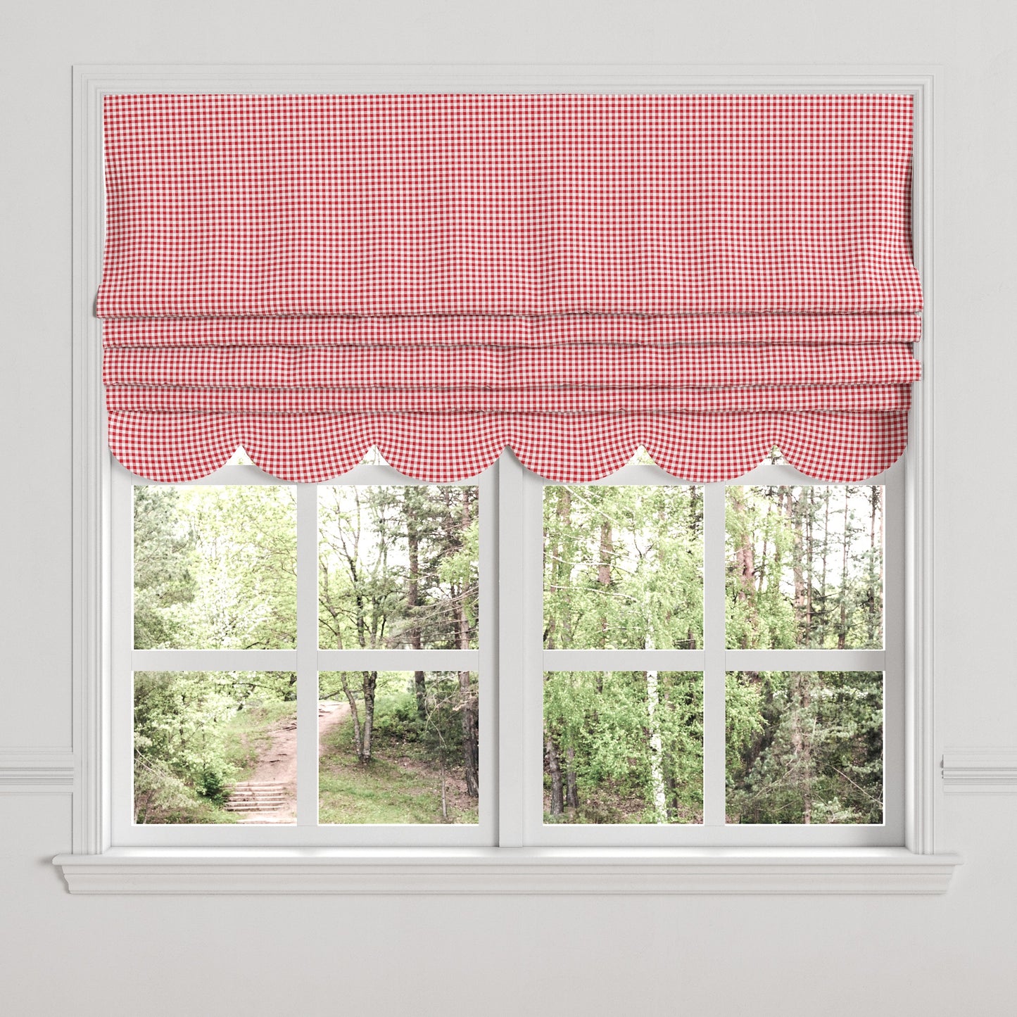 Flat Roman Shade in Gingham - Cherry