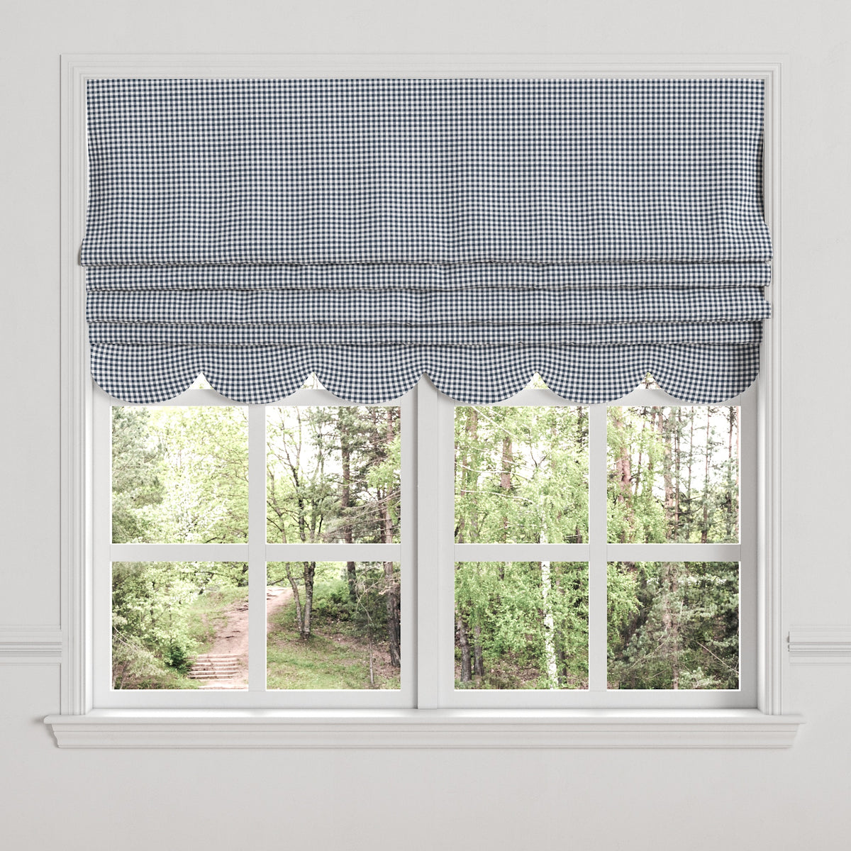 Flat Roman Shade in Gingham - Navy
