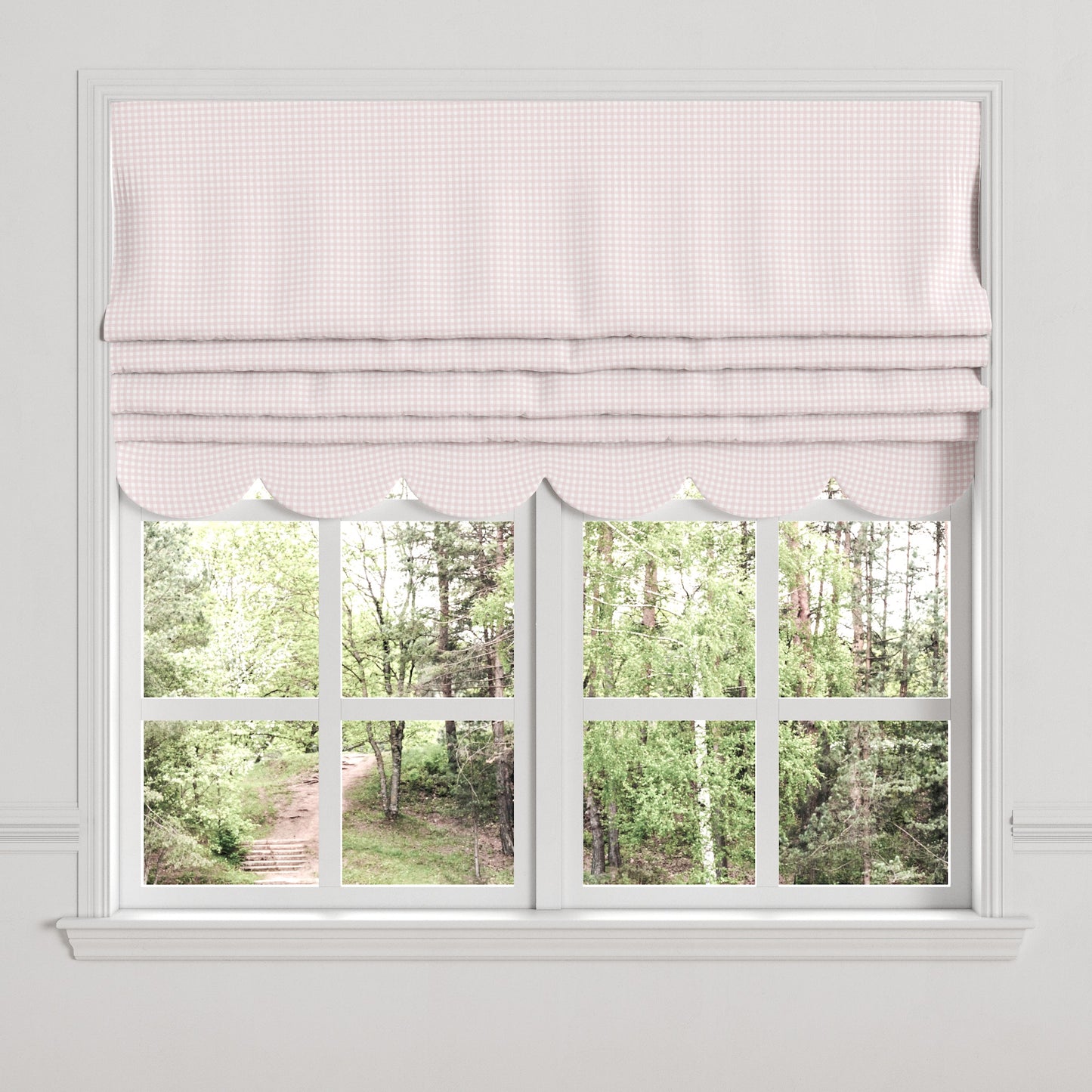 Flat Roman Shade in Gingham - Light Pink