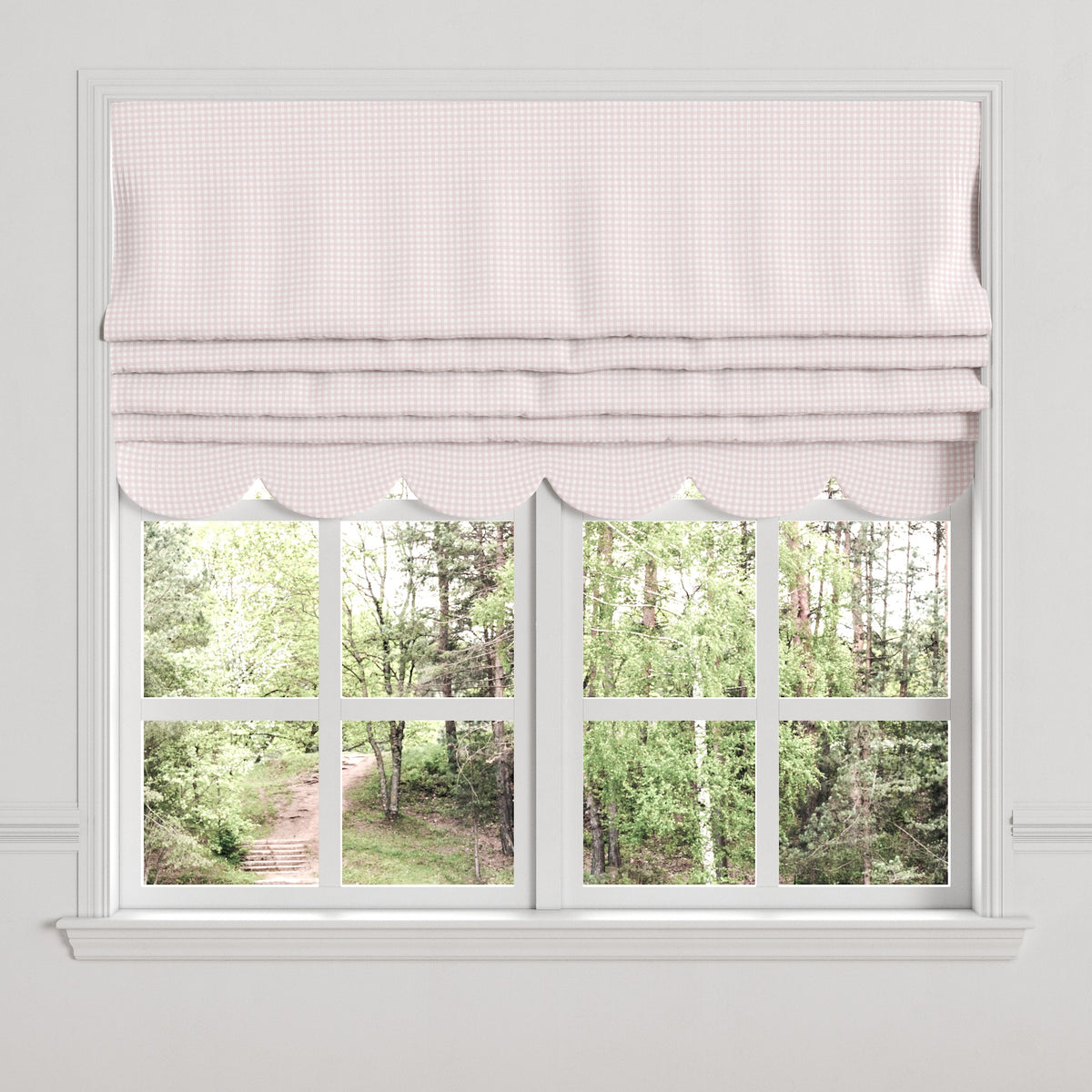 Flat Roman Shade in Gingham - Light Pink
