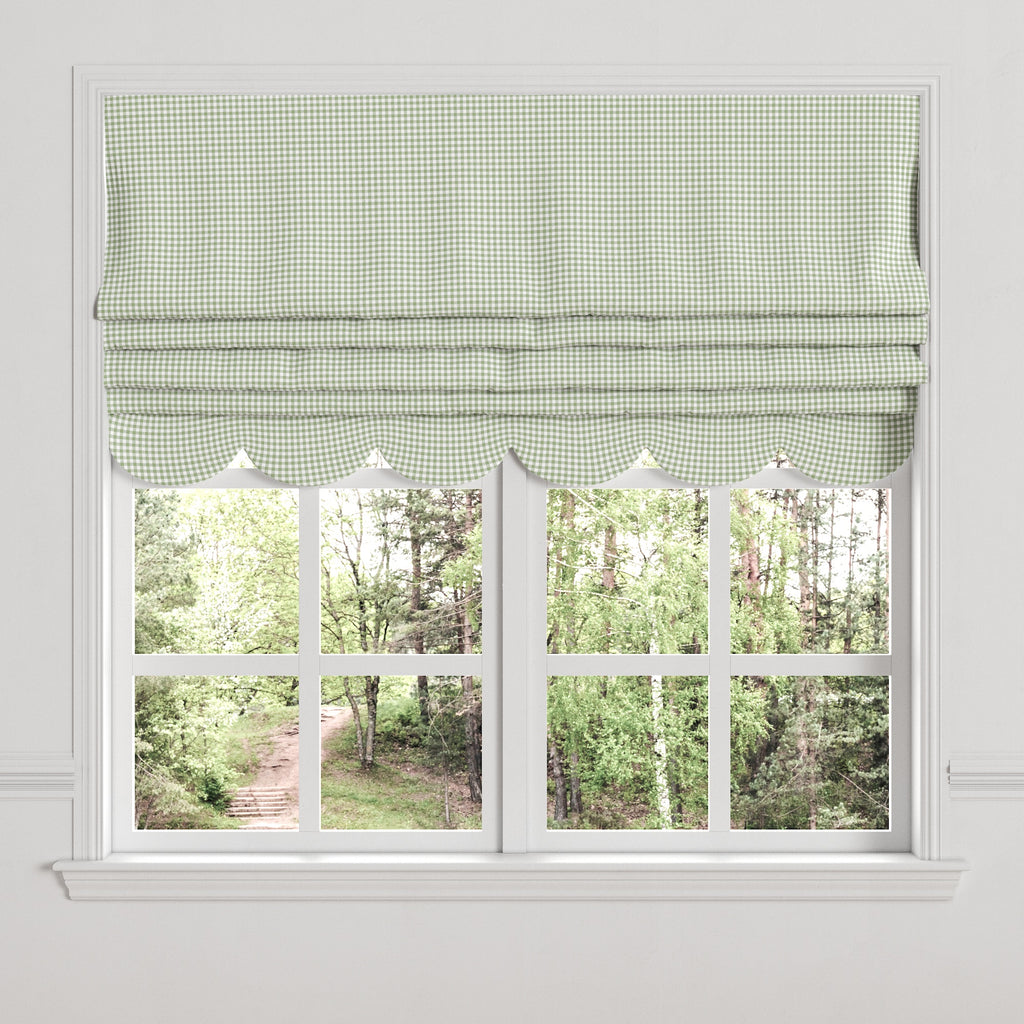 Flat Roman Shade in Gingham - Sage