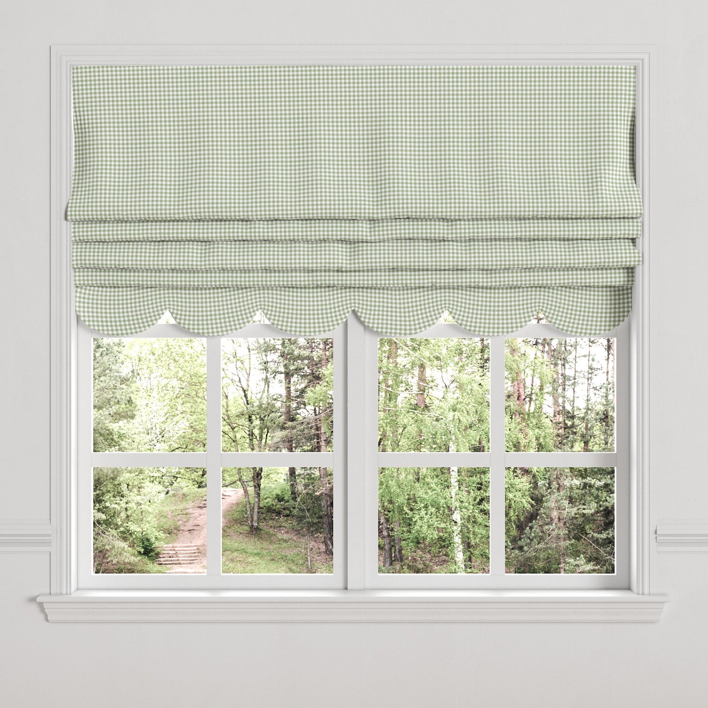 Flat Roman Shade in Gingham - Sage