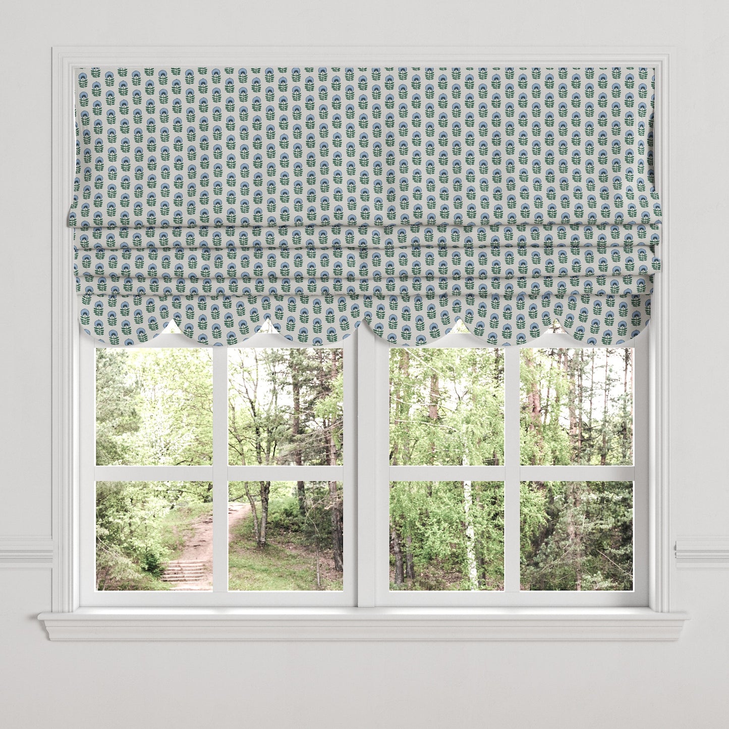 Flat Roman Shade in Mini Florals - Forest