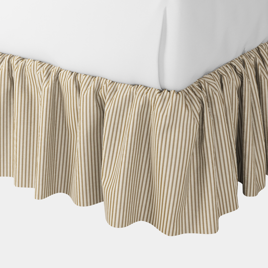 Ruffle Bedskirt in Little White Line - Cognac