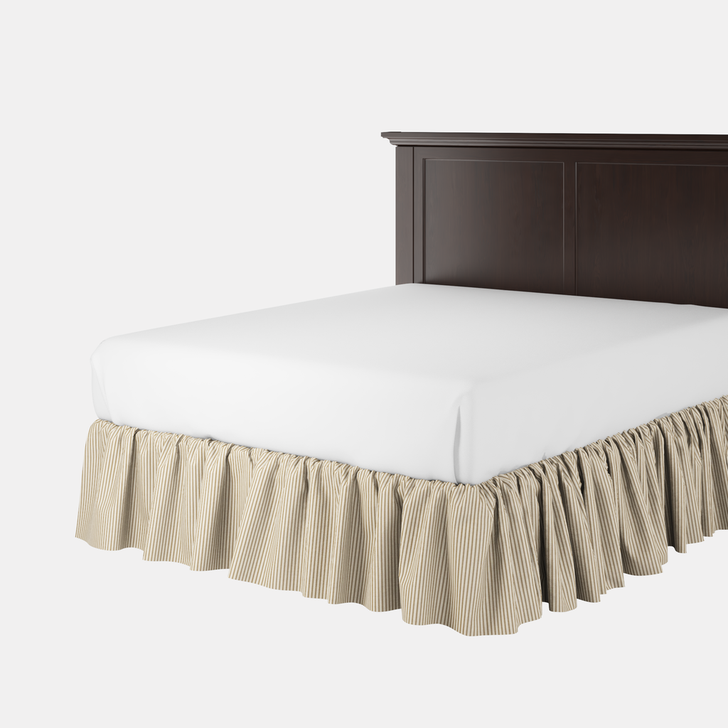 Ruffle Bedskirt in Little White Line - Cognac