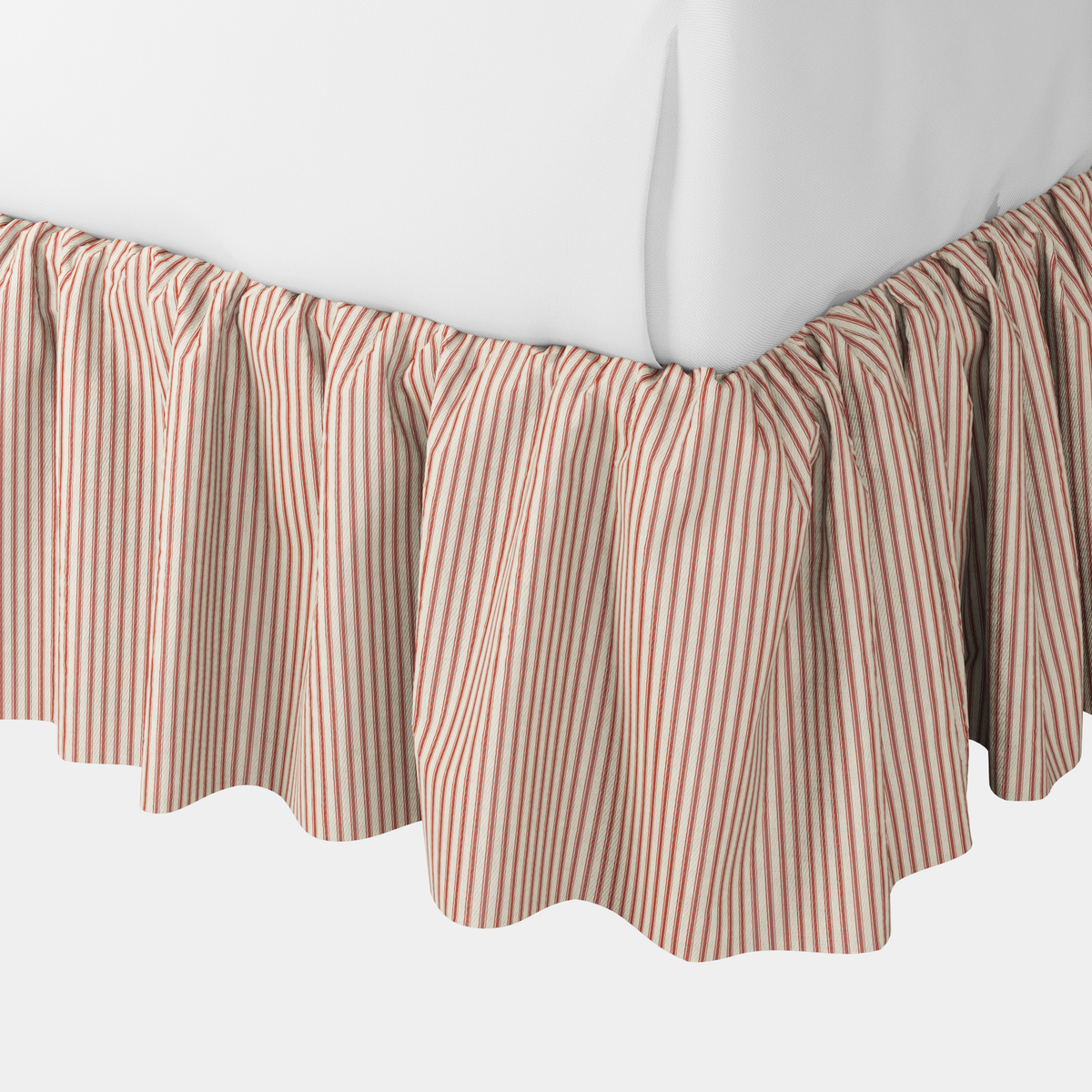 Ruffle Bedskirt in Little White Line - Red