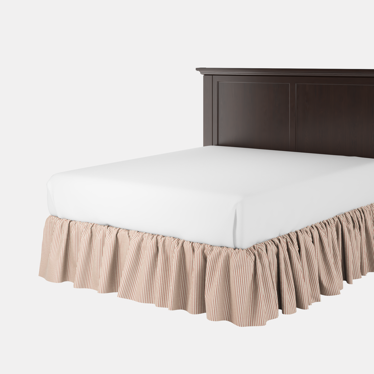 Ruffle Bedskirt in Little White Line - Red