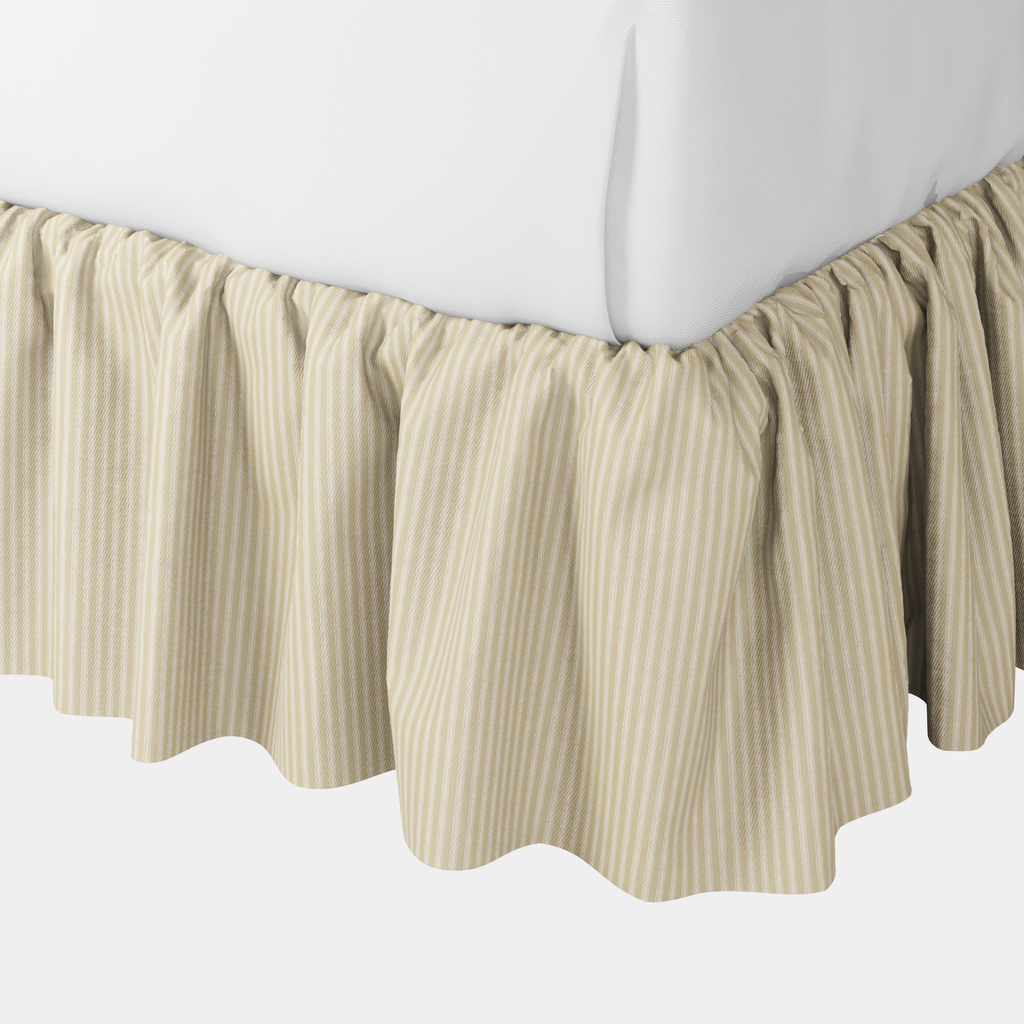 Ruffle Bedskirt in Little White Line - Sand