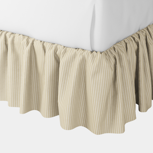 Ruffle Bedskirt in Little White Line - Sand
